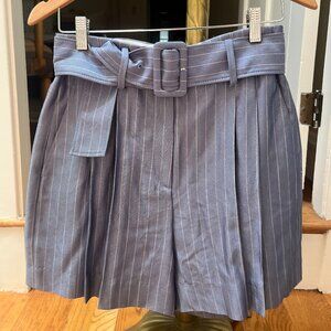Sandro Blue & White pinestriped belted high waisted shorts